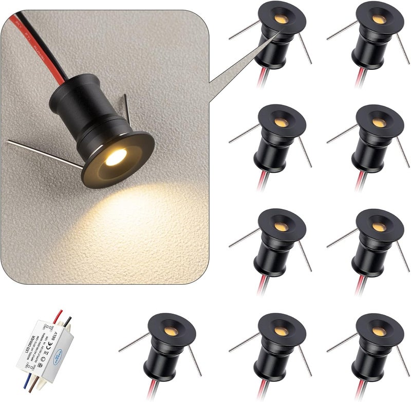 HHTUN 902 120°LED mini Spotlight,DC12V 1W,80Ra,75lm,Small Size,Embedded Installation,Suitable for Cabinet Lighting Such as Wine cabinets,Shoe cabinets,etc.,with Power Supply(4000K,Black,9Pack) - Image 1